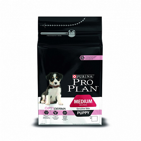 фото Pro Plan (Про План) - Puppy Sensitive Medium корм для щенков с чувствительной кожей, лосось и рис, 1 кг - зоомагазин 4 лапы