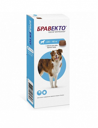 фото Бравекто жевательная таблетка для собак от блох и клещей 20-40 кг  - зоомагазин 4 лапы